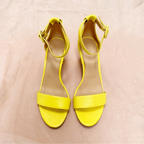 J CREW Lemon Yellow Leather Heeled Sandals Sz 8.5